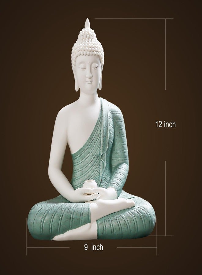 Qinlang 12 inch Green Buddha Statue for Home Decor, Ceramic Meditation Buddha Decoration for Home - Image 2